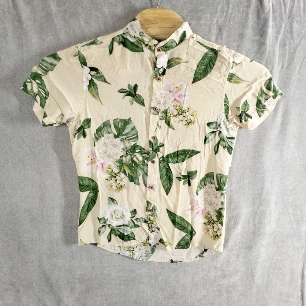 Frato Moda Interactiva Hawaiian Florial Design Short Sleeve Camp Shirt Womens M